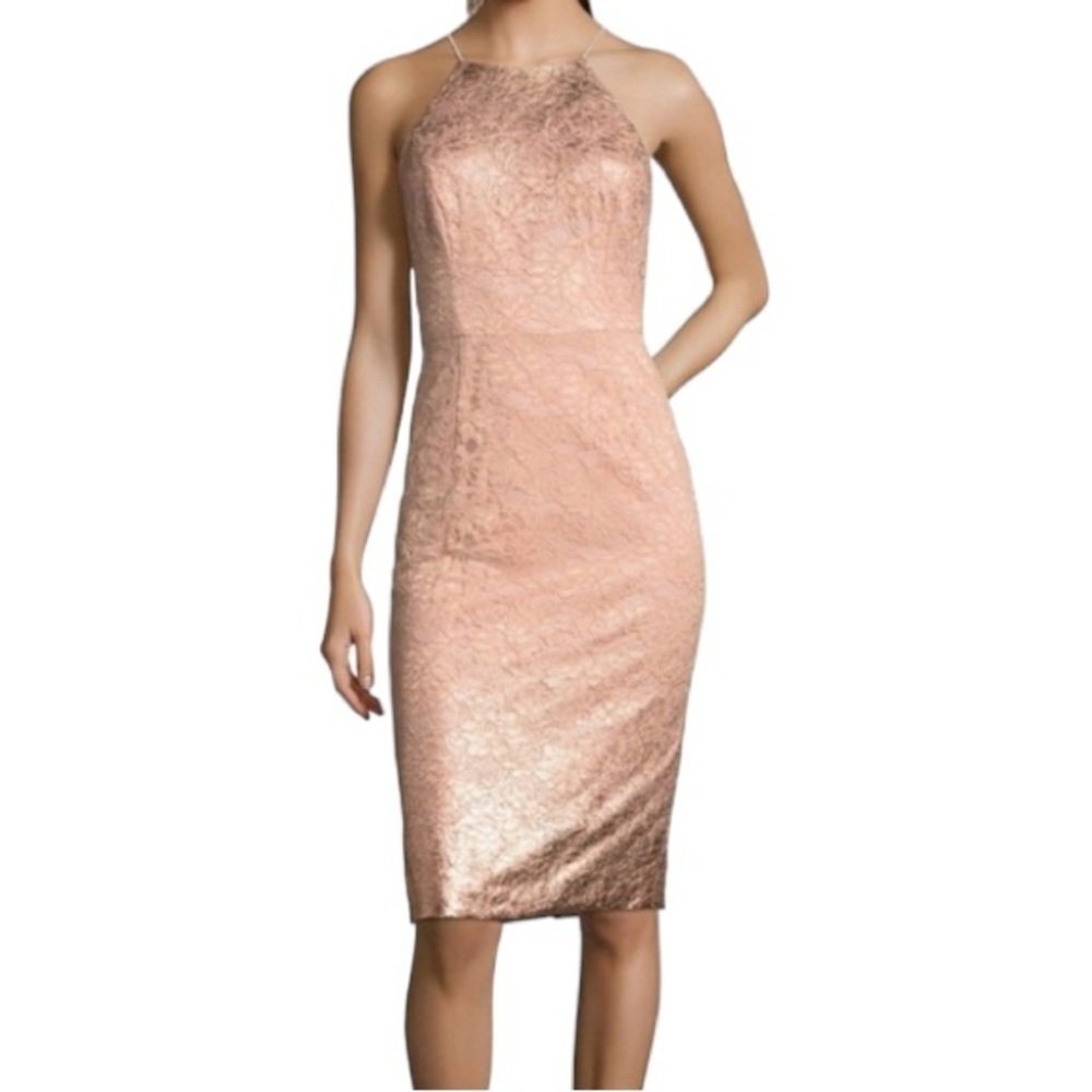 Adrianna Papell Foiled Lace Rose Gold Dress Size 2